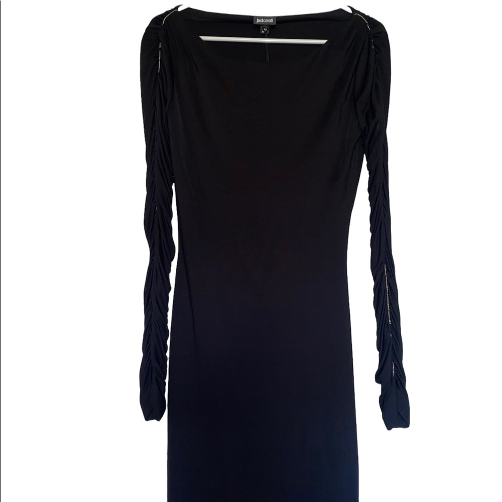 Just cavelli size 42 us size large, black king sleeves cinch.